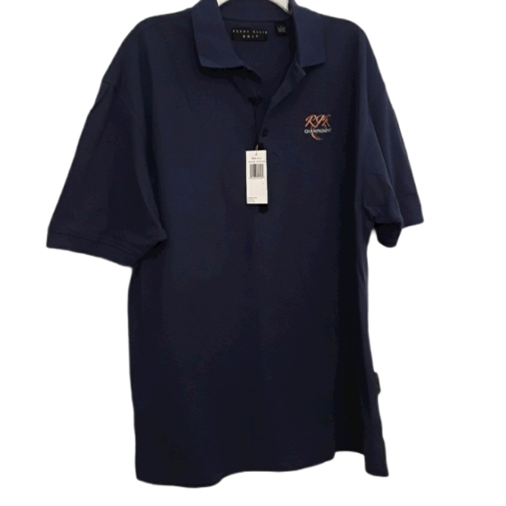 Perry Ellis Navy Blue Short Sleeve Polo Shirt NWT sz L